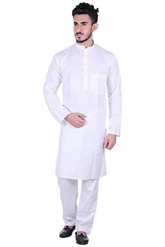Royal Men's Cotton Blend Straigh Kurta White