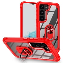 Dteck for Galaxy S23 Plus Case, Shockproof Clear Crystal Hard PC Back Hybrid Protective Rugged Cover Ring Holder Kickstand for Magnetic Car Mount for Samsung Galaxy S23 Pllus 5G, Red