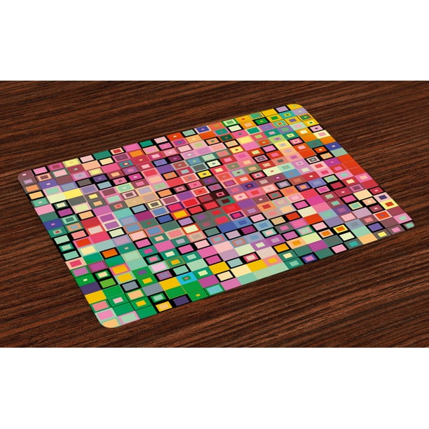 Modern Placemats Set of 4 Rainbow Like Colorful Design with Geometrical
