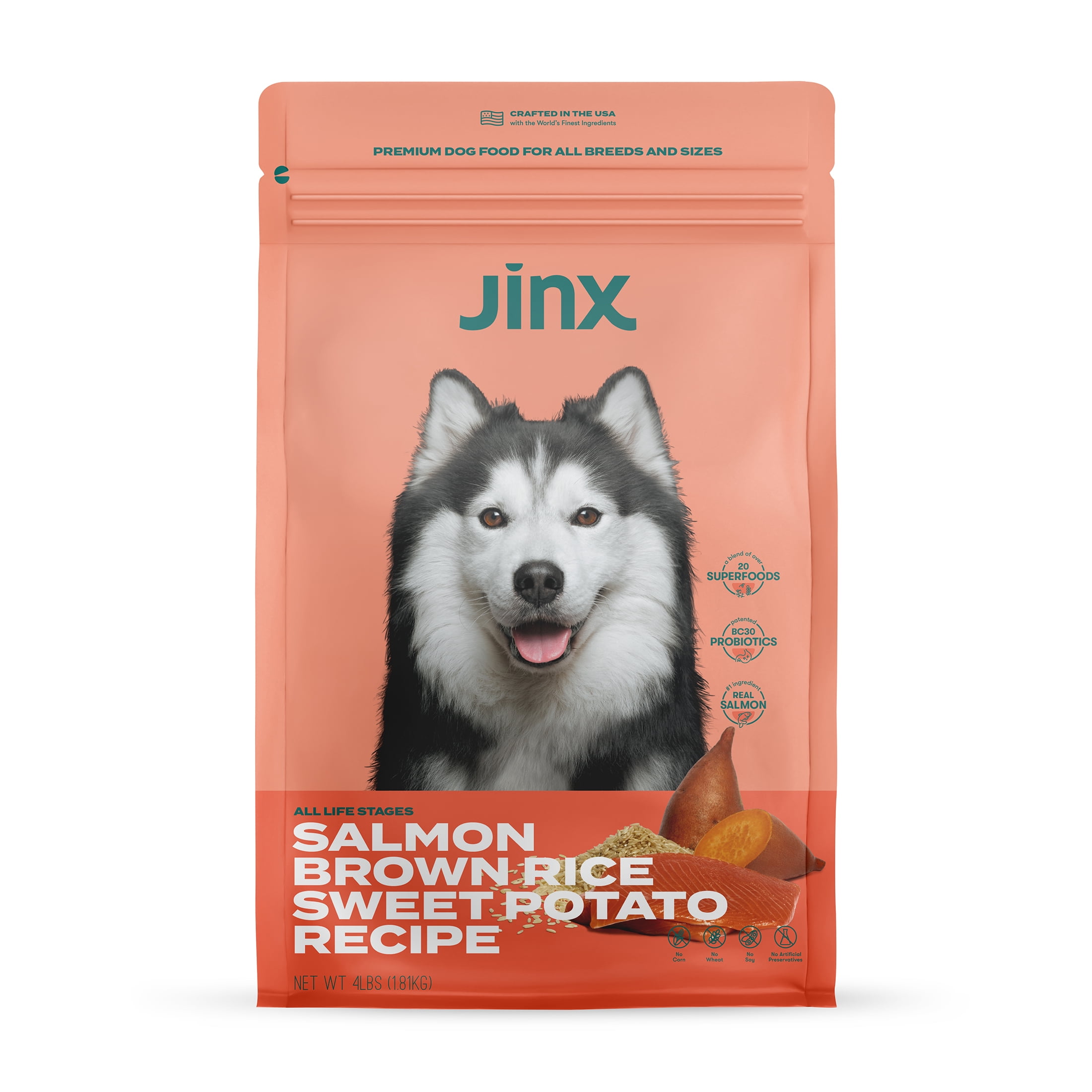 Jinx Salmon, Brown Rice & Sweet Potato Dry Dog Food, 4 lb. Bag
