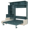 thumbnail image 6 of Queen Horizontal Murphy Bed with Sofa and Storage Shelves, Solid Wood Space Saving Hideaway Murphy Wall Bed with Couch and Storage for Adults, Green, 6 of 9