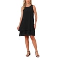 thumbnail image 2 of INSPIRE CHIC Women's Chiffon Dresses Sleeveless Floral Print Crewneck Tiered Layered Flowy Dress Party Wedding Outfits M Solid Black, 2 of 6