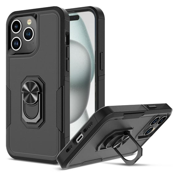 Ebizware for iphone 15 Pro Max Phone Case, 360° Rotatable Ring Holder Kickstand Case Heavy Duty Shockproof Magnetic Car Mount Supported Cover for iphone 15 Pro Max - Black