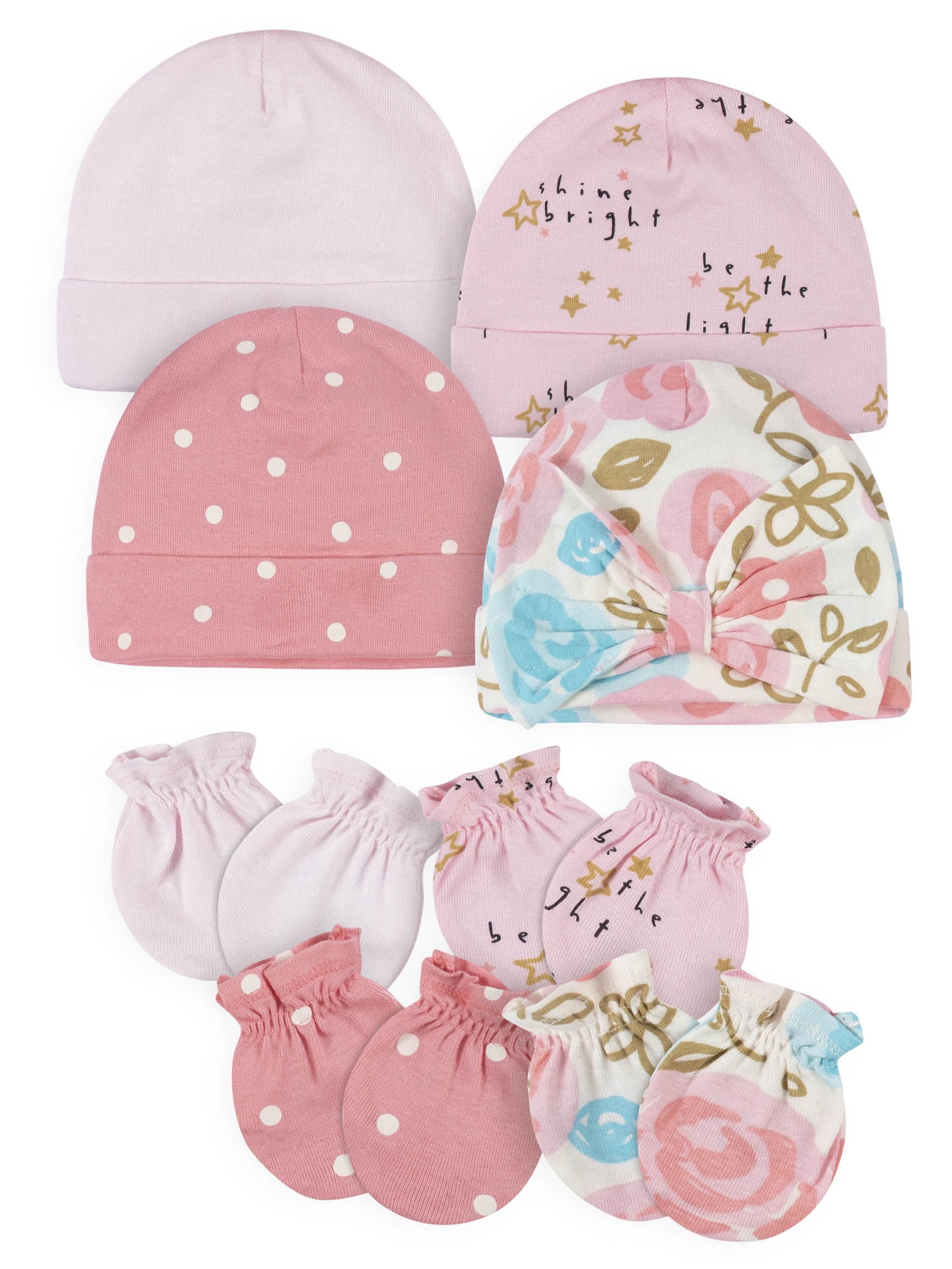 Gerber Baby Girls' 5 Pack Cap and 4 Pack Mitten Bundle 