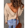 thumbnail image 6 of Asyoly Women Sexy Cross Wrap Sweaters V Neck Long Sleeve Solid Color Asymmetric Hem Backless Knitted Pullover Elegant Jumper Tops, 6 of 6