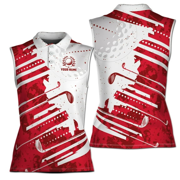 Custom Name Red Wine Pattern Golf Par Then Bar Women Sleeveless Polo XS-4XL