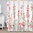 thumbnail image 4 of SUNOLIFE Pink Floral Shower Curtain Spring Flowers Plants Waterproof Fabric Bathroom Curtain 72x78 in, 4 of 4