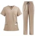 thumbnail image 4 of Two-Piece Solid Color Scrub Set - Short Sleeve with Pockets, Micro Elastic Polyester Fabric, Drawstring Pants - Medical & Health Care Uniform for Women, Casual Wear for All Seasons, 4 of 11