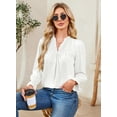 thumbnail image 7 of Corabera Boho Tops for Women Trendy Ruffle V Neck Crochet Tops Long Sleeve Blouses Smocked Flowy Shirts White S, 7 of 7