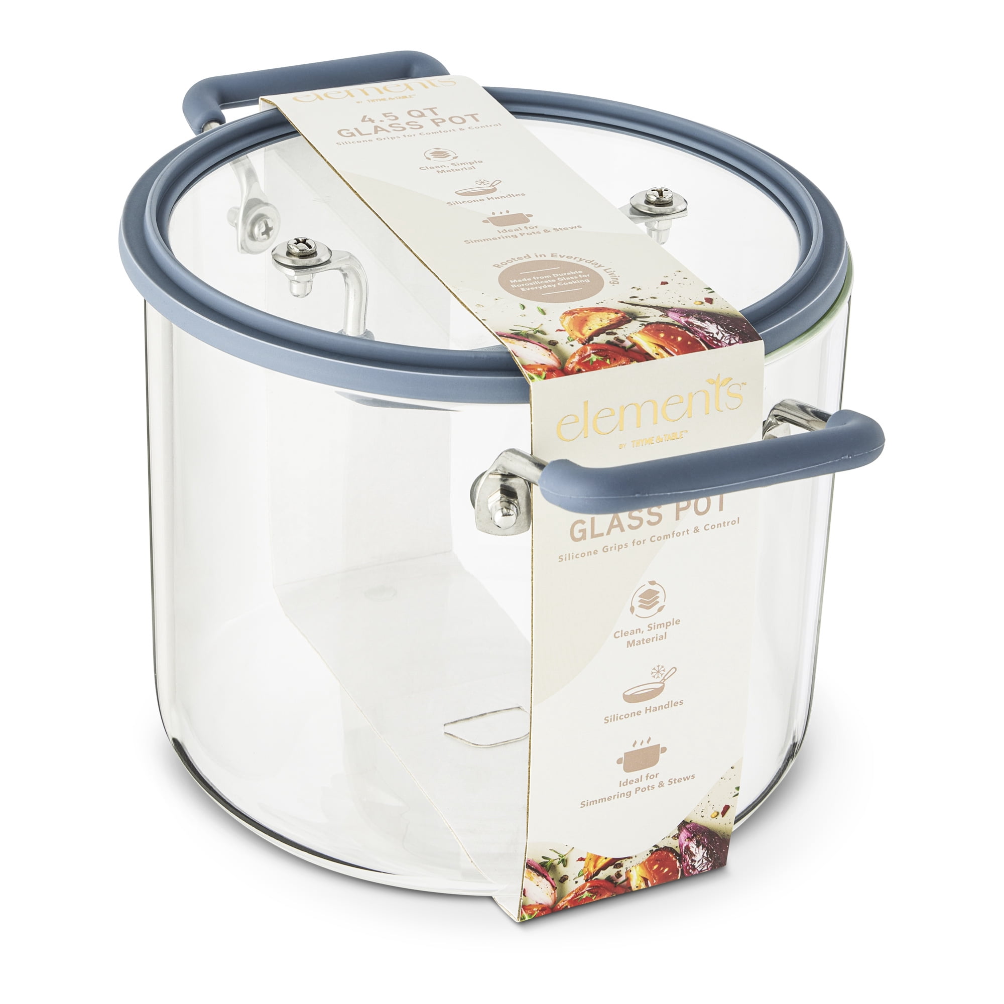 Elements by Thyme & Table 4.5 QT Borosilicate Glass Pot - Blue