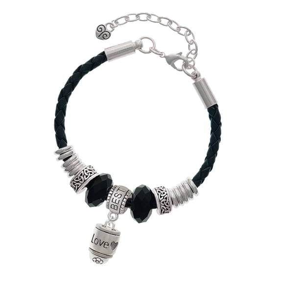 Delight Jewelry Silvertone Love Forever Spinner Best Friend Celtic Knot Leather Bead Bracelet, 7" 2" Extender