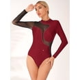 thumbnail image 4 of MSemis Women's Sheer Mesh Long Sleeve Ballet Dance Gymnastics Leotard Rhinestone Figure Skating Costume Burgundy L, 4 of 5