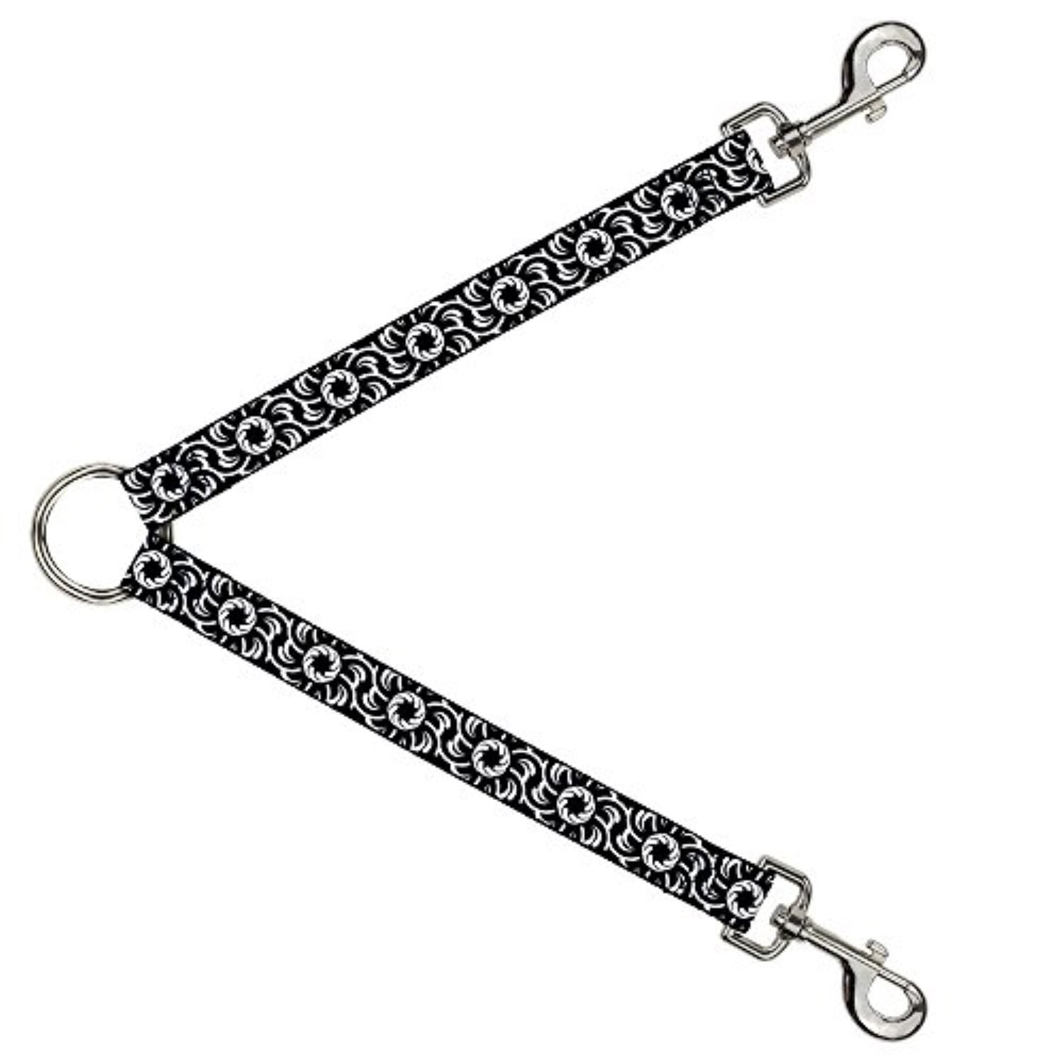 Buckle Down Dog Leash Splitter Floral Pinwheel Black White 1 Foot Long 1 Inch Wide