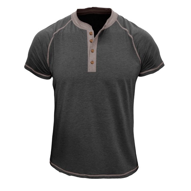 Penkiiy T-Shirt à Manches Courtes pour Hommes, Mode Décontractée, Col Rond, Boutons, Gris Foncé
