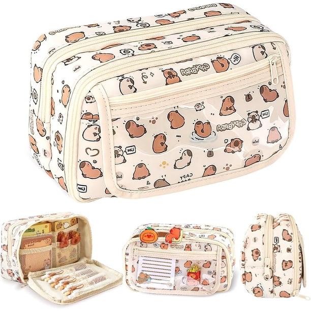 Estuche para Lápices de Gran Capacidad con 9 Compartimentos, Estuche Papelería con Patrón Animado, Bolsa de Lapicera con Cremallera de Gran Apertura