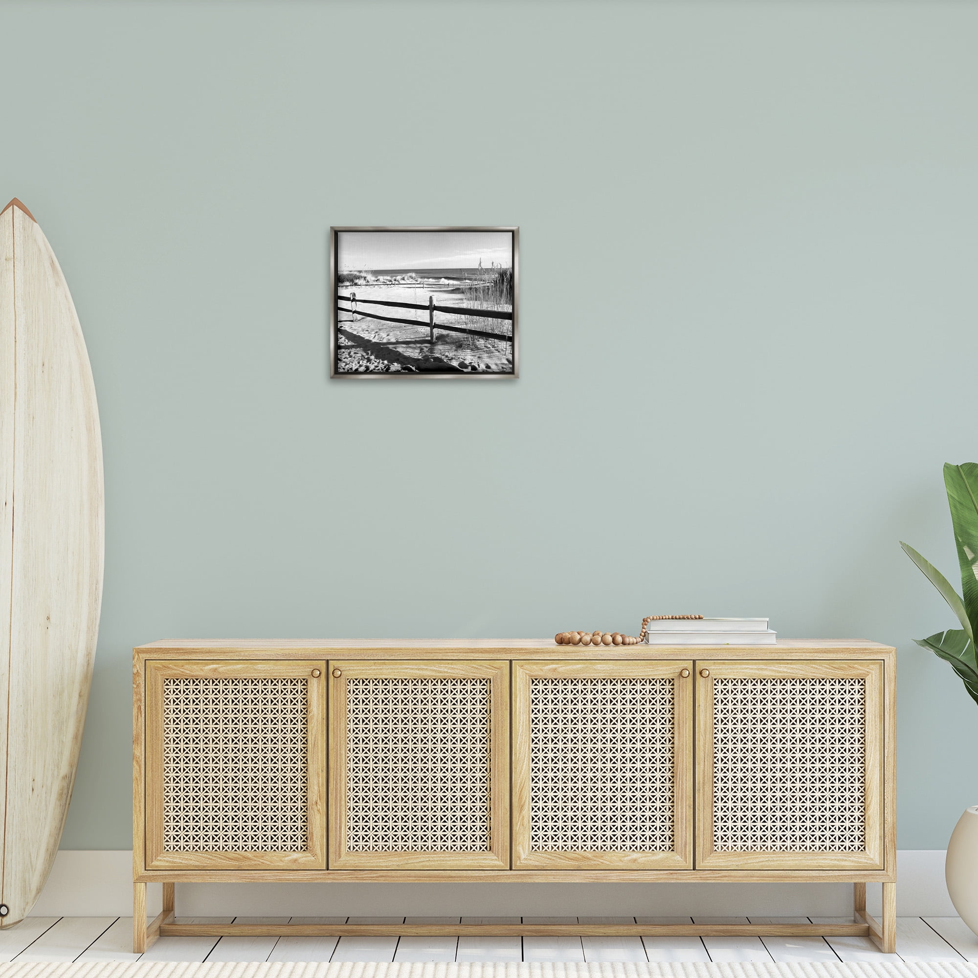 Stupell Industries Sandy Fenced Path Landscape Photography Gray Floater Framed Canvas Art Print Wall Art, 21 x 17