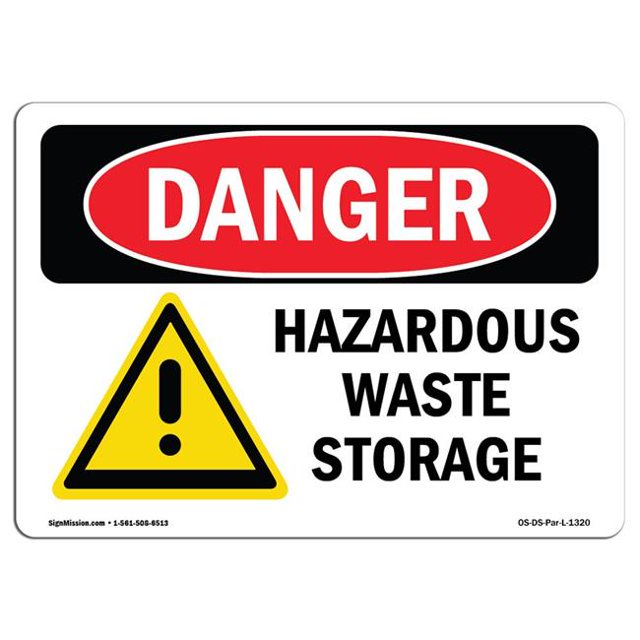 SignMission OS-DS-A-1824-L-1320 18 x 24 in. OSHA Danger Sign - Hazardous Waste Storage