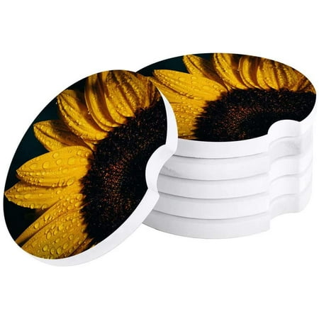 

ZHANZZK Sunflower Water Drops Close Up Set of 4 Car Coaster for Drinks Absorbent Ceramic Stone Coasters Cup Mat with Cork Base for Home Kitchen Room Coffee Table Bar Decor