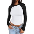 thumbnail image 2 of HLKJKLS Long Sleeve Shirts For Women Autumn Long Sleeve Slim Stretch Color Matching Top Casual Polyester Spandex Basic Layering Shirt Black Xs-Xl, 2 of 4