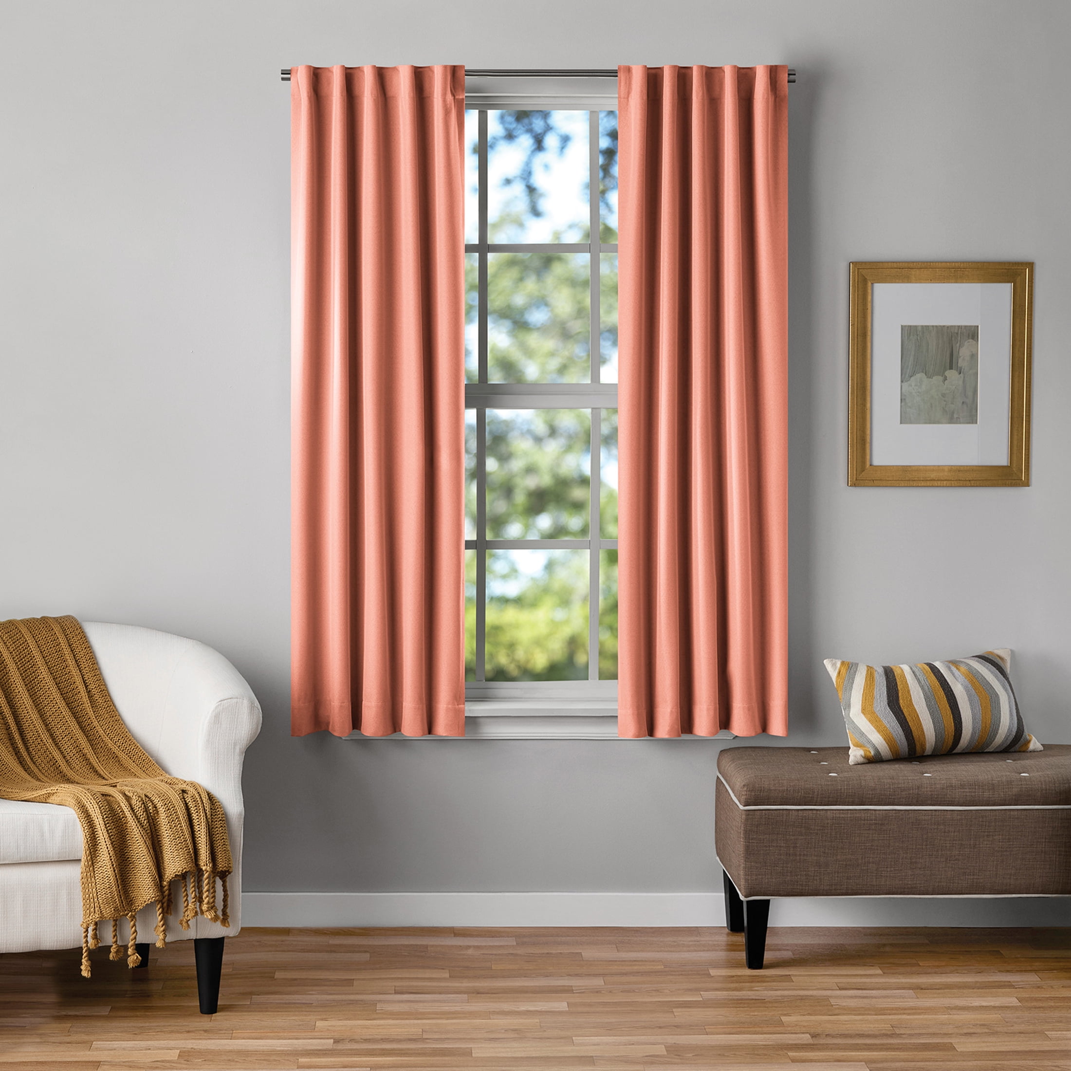 Mainstays Terracotta Solid Blackout Curtain Panel Pair, Rod Pocket with Back Tabs, Set of 2, 30 in W x 63 in L