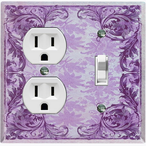 Metal Light Switch Plate Cover Elegant Green Grape Vine Damask Frame FRA051