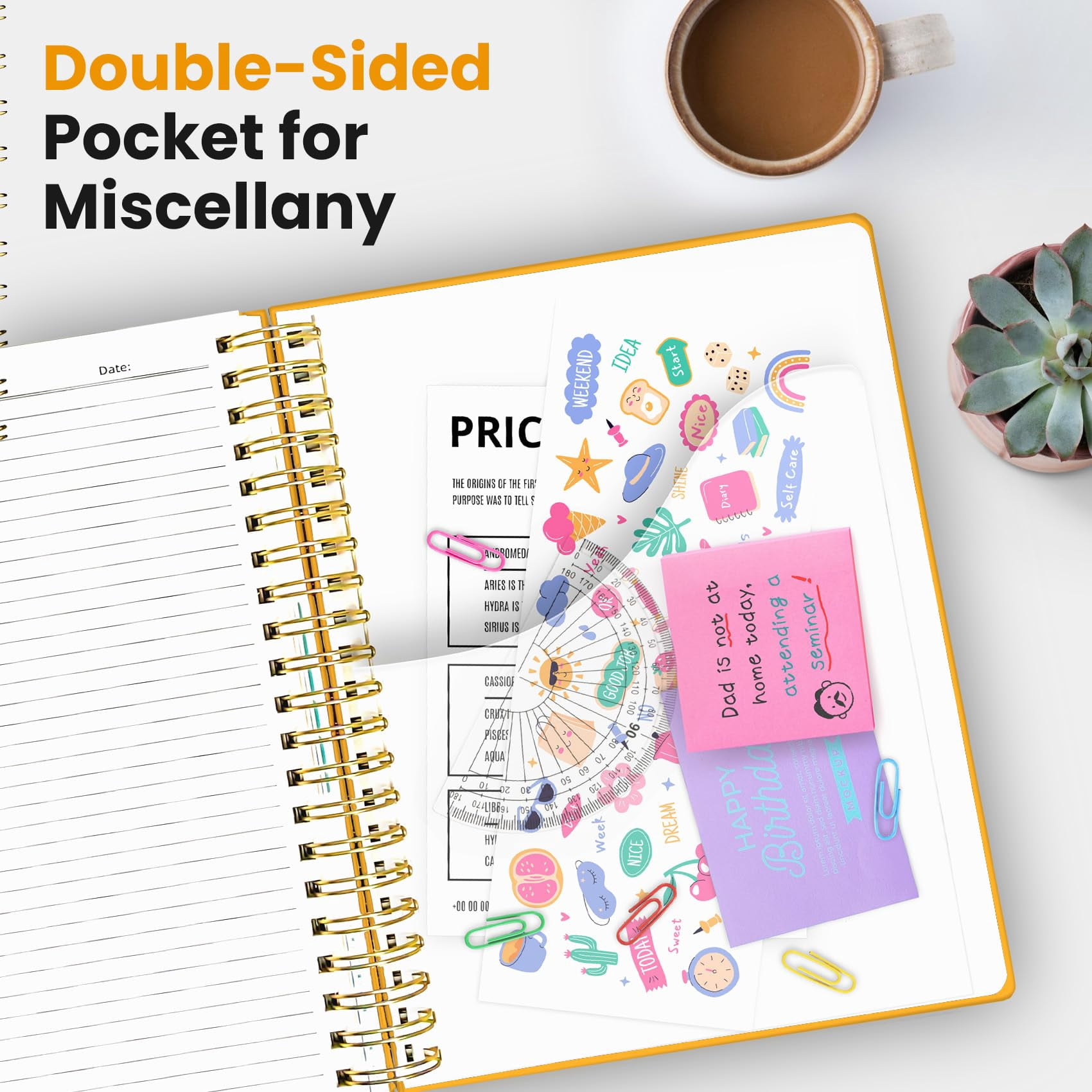 Hardcover Spiral Journal Notebooks For Work With Removable Dividers & Tabs  8.5"x11" 5 Subject Notebook Note Taking Organizer A4 College Ruled Lined Women Writing Yellow 280 Pages