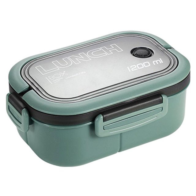 Caja de almuerzo de doble capa Pp y material de silicona loncheras para horno microondas, verde Feliz Sencillez