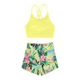 thumbnail image 4 of YONGHS Kids Girls Two-Piece Sport Suit Rear back Cross Top Shorts Set 4-16 Lemon Yellow 6, 4 of 7