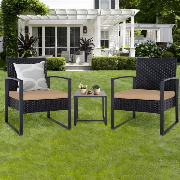 3-piece outdoor wicker furniture set, patio black rattan sectional sofa, stylish, durable and sturdy, with washable cushions, suitable for patio, outdoor