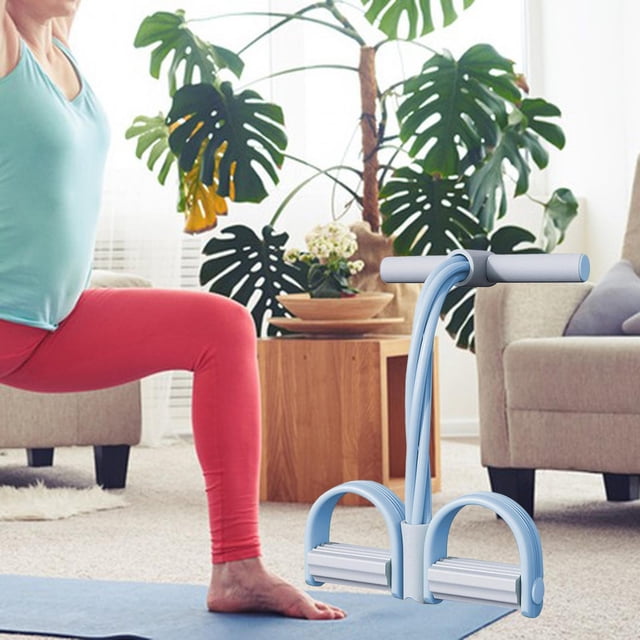 Multifunction Resistance Training 4 Tube Pedal Resistance Band Sit up Pull Rope Fitness Pedal Exerciser Tension Rope Legs Sport Training Equipment Blue