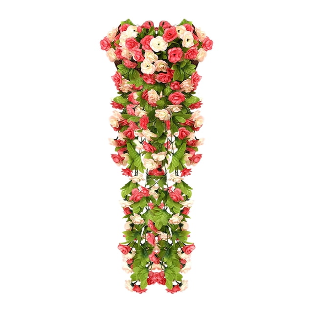 VBXOAE Handcrafted Realistic Artificial Rose Bouquets and Flower Wall Hanging Baskets for Outdoor and Indoor Decor with Maintenance Free Rattan Design