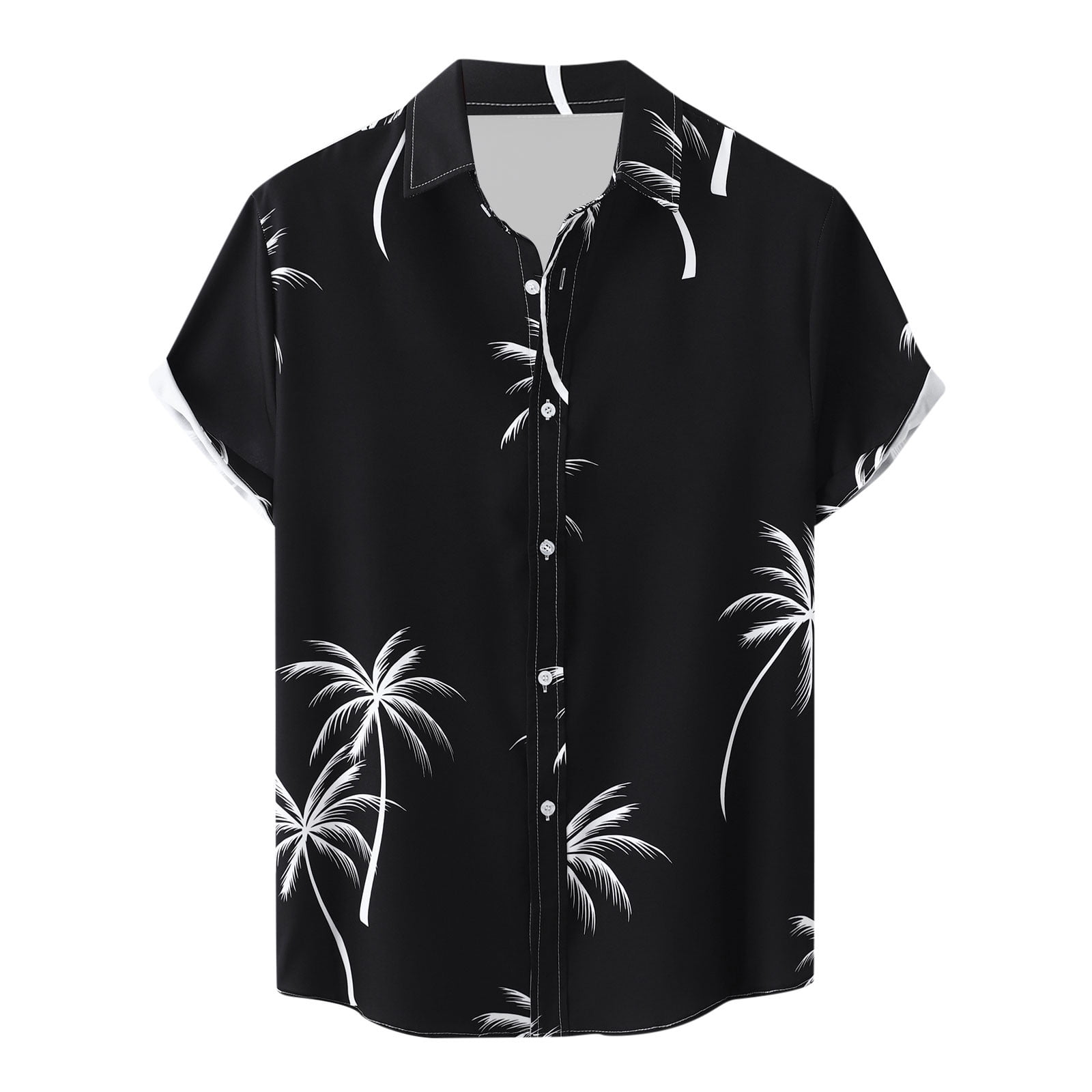 ZCFZJW Tropical Beach Shirts for Men Hawaiian Style Casual Short Sleeve  Button Down Palm Tree Print T Shirts Regular Fit Holiday Gift Tops Black  XXXL