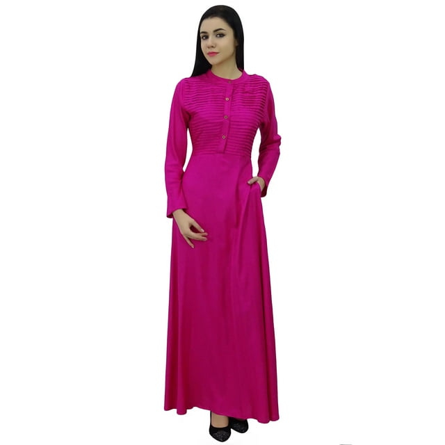 Bimba Robe Jilbab à Manches Longues pour Femmes avec Col Mandarin et Poches