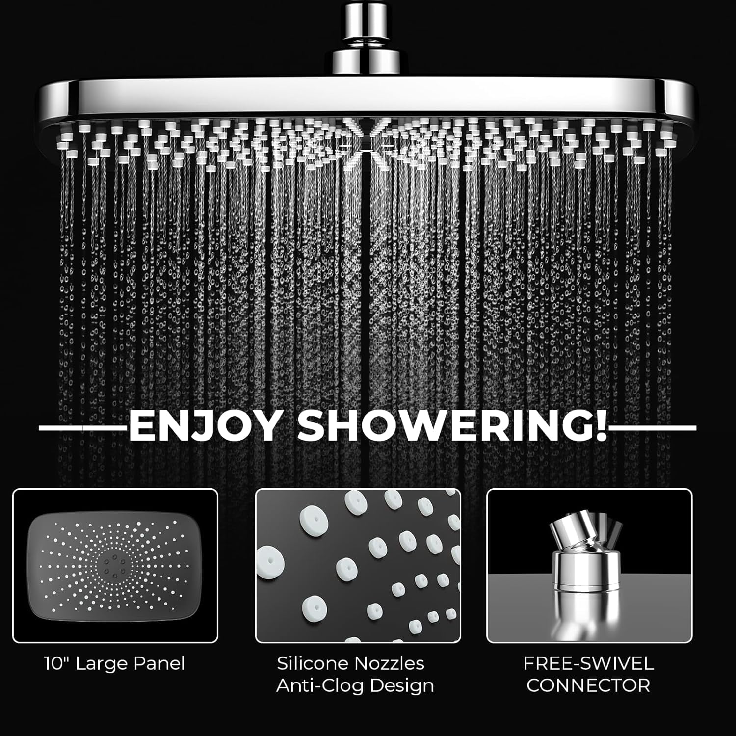 Wide Rain Shower Head With 5 Modes Handheld Showerheads, High Pressure Showerhead Combo with Extension Arm for Bathroom Accessories, Adjustable Shower Head with Anti-Clog Nozzles (Chrome)