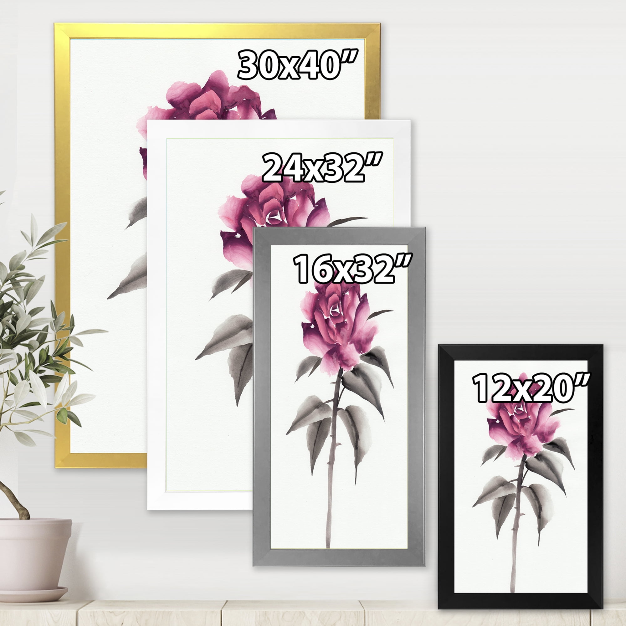 Designart 'Ancient Pink Rose Flower' Traditional Framed Art Print