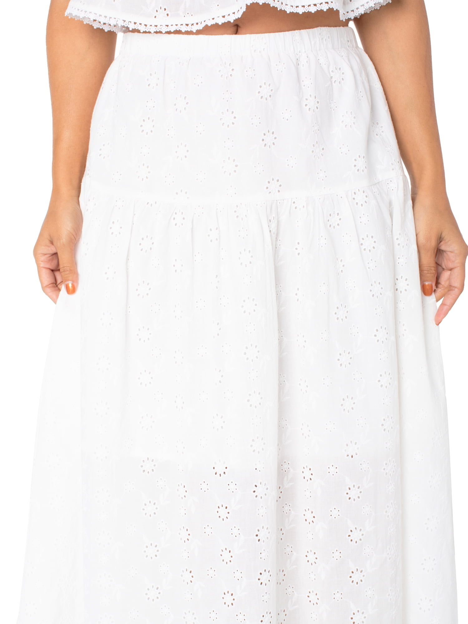 Celebrity Pink Women’s Cotton Tiered Midi Skirt with Lace Trim, Sizes XS-XXL