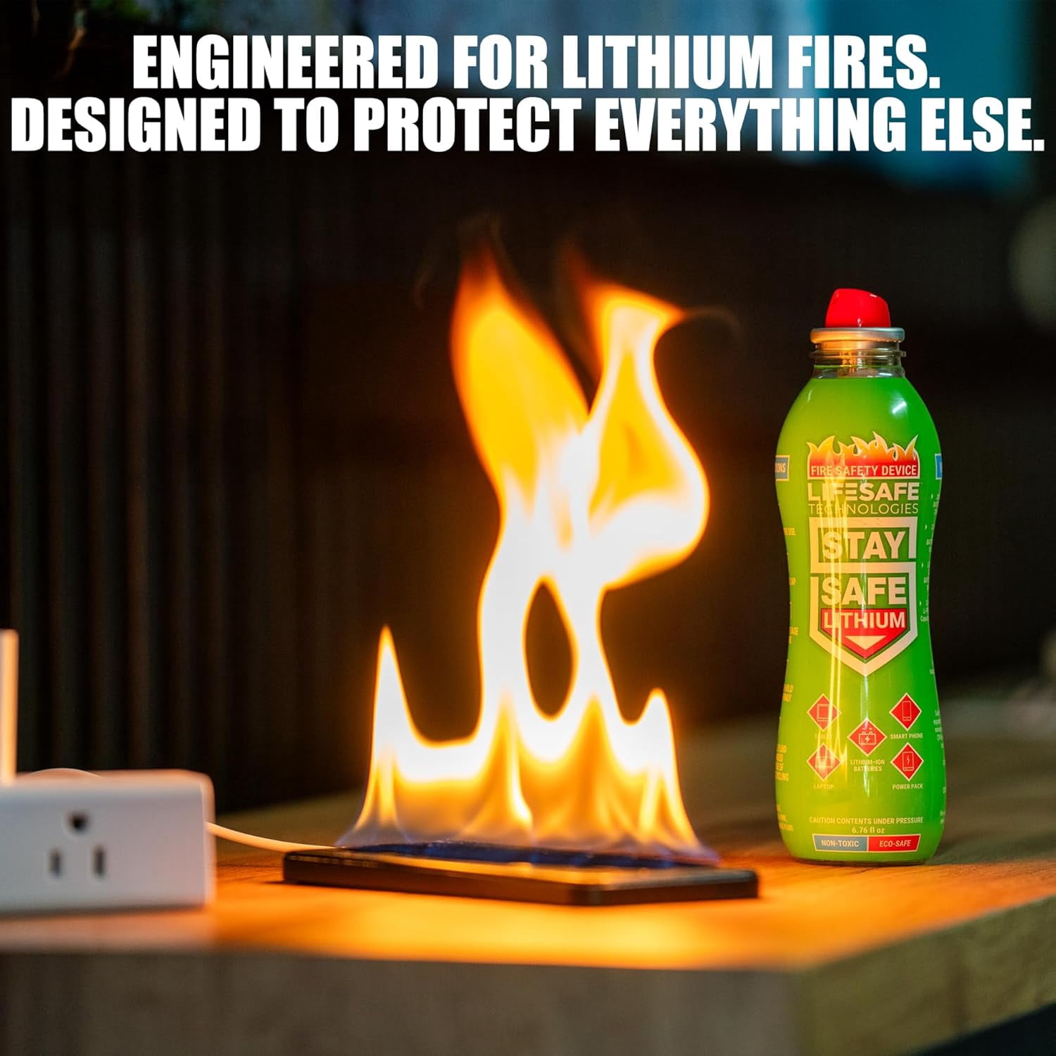 StaySafe Lithium Fire Extinguishing Spray By LifeSafe Technologies | Water Based, Eco-Friendly, Non-Toxic Fluid | Suppresses Fires Caused By Lithium-Ion Batteries in Phones and Electronics| 3-Pack