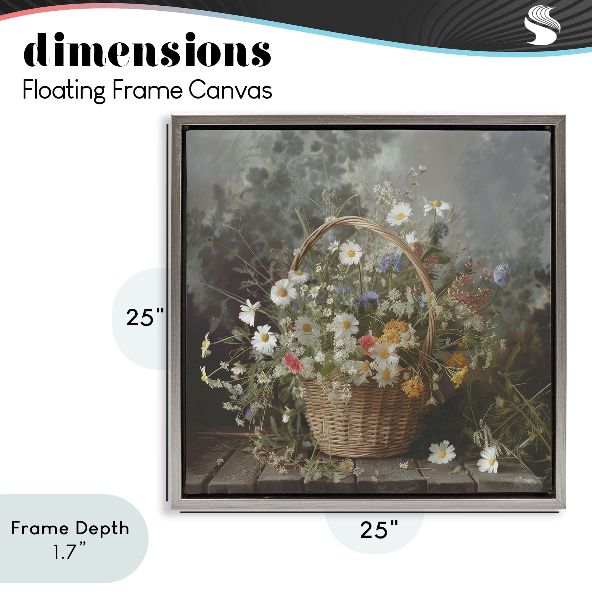 Stupell Industries Florals In A Basket Arrangement Gray Framed Floater Canvas Wall Art, design by Lazar Studio