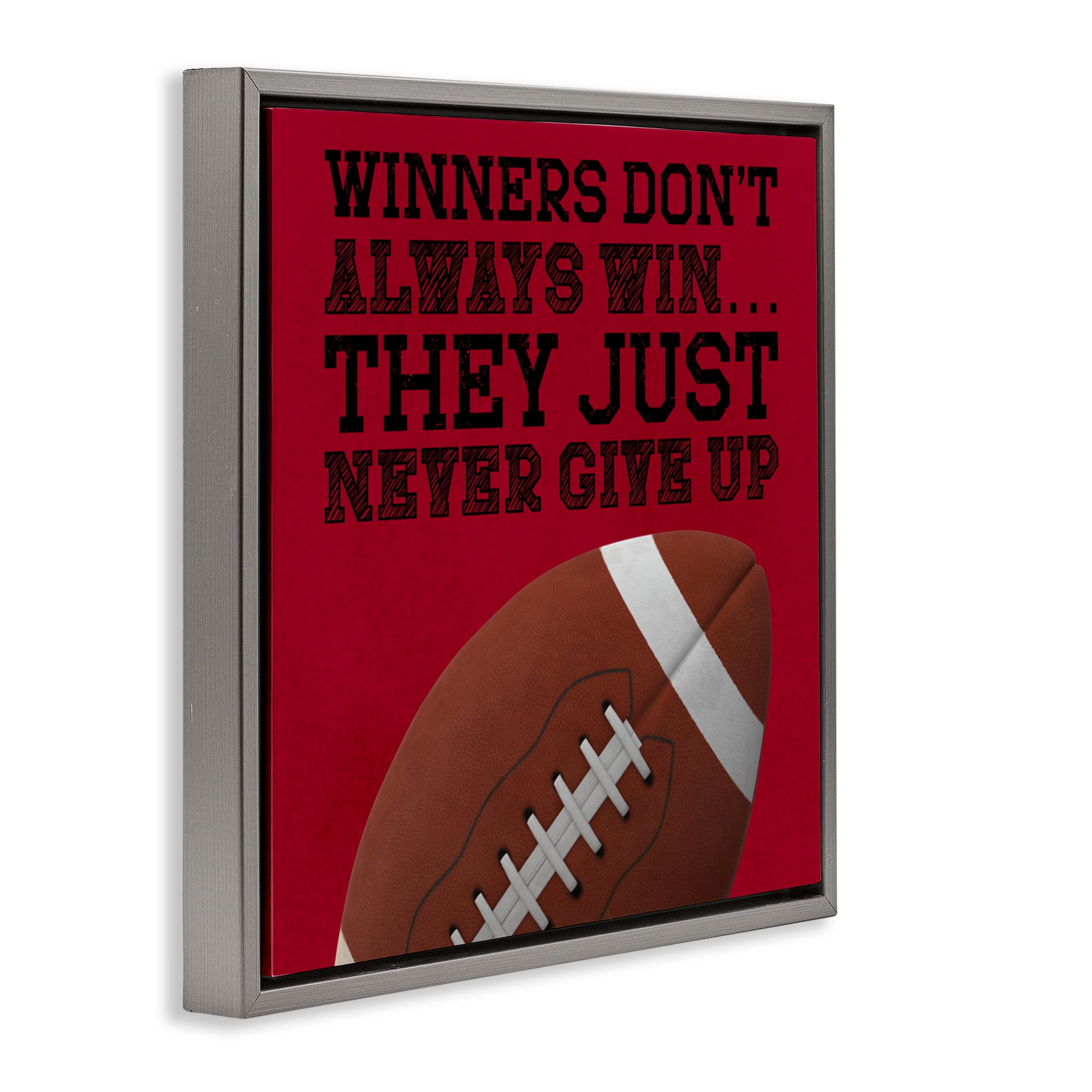 Winners Never Give Up Gray Framed Floater Canvas Wall Art, design by Marcus Prime