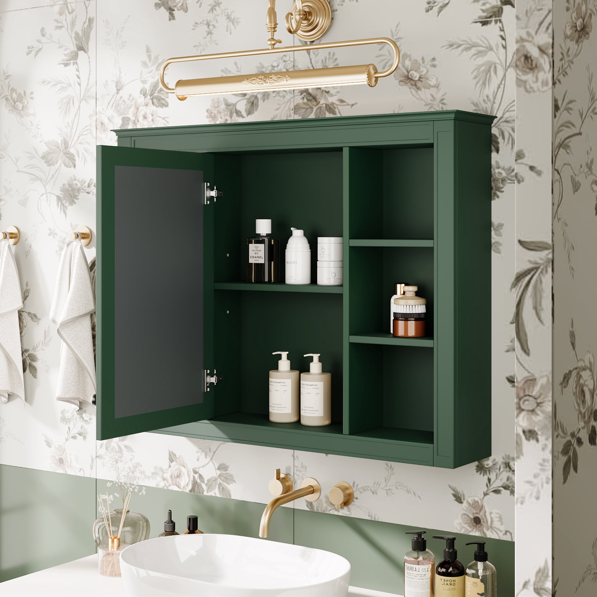 Euroco Wall Mounted Bathroom Mirror Cabinet – Triple Door Vanity Storage with Concealed Shelves, Modern Design, Durable Construction, Easy Assembly