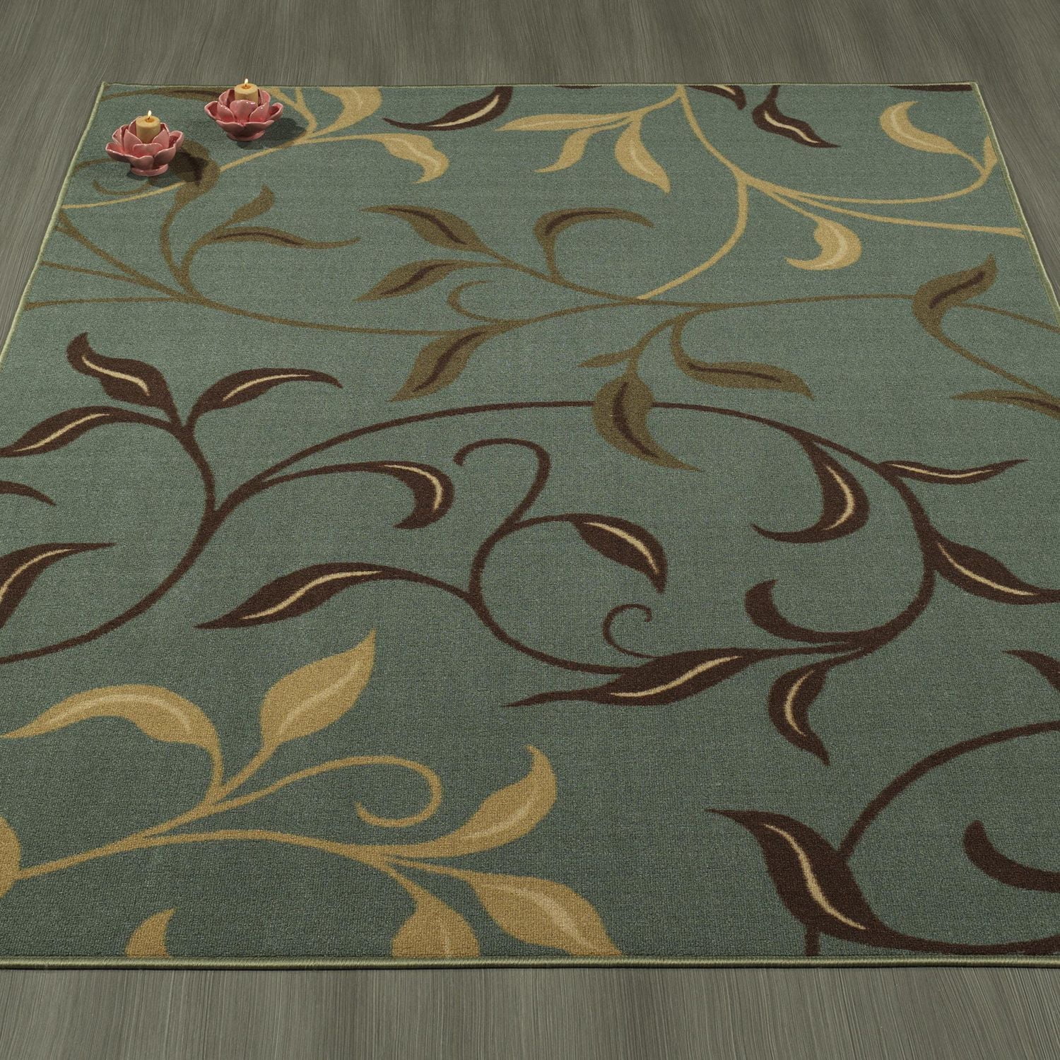 Tapis de couloir contemporain à motif feuilles et sous-couche en caoutchouc la collection Ottohome