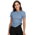 thumbnail image 3 of BeautyIn T-Shirts d'Entraînement pour Femmes Ourlet à Cordon Ajusté Manches Courtes Yoga Course, 3 of 4