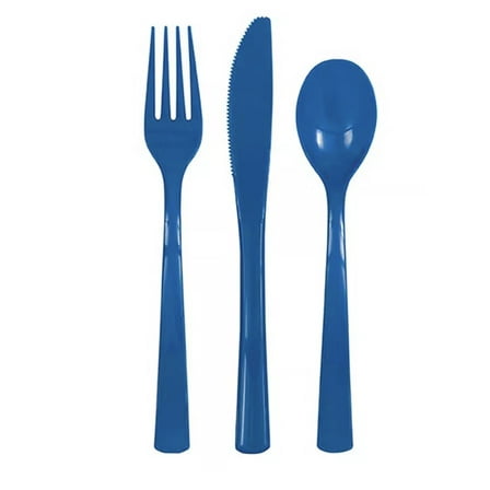 Cutlery Royal Blue 18 Count, 6 Knives/ 6 Forks/ 6 Spoons, Unique Industries