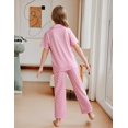thumbnail image 2 of Arshiner Pajamas for Girls Short Sleeve Long Pants Outfit 2 Piece Sleepwear Button Pjs Sets Pink 9-10 Years, 2 of 2