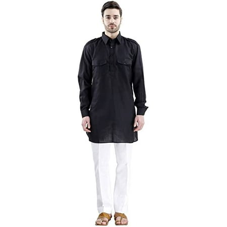 

Royal Men s Cotton Blended Black Pathani Short Kurta