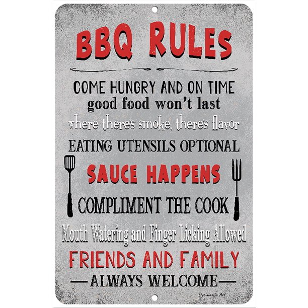 Dyenamic Art BBQ Rules Metal Sign Barbeque Grilling Out Backyard Décor