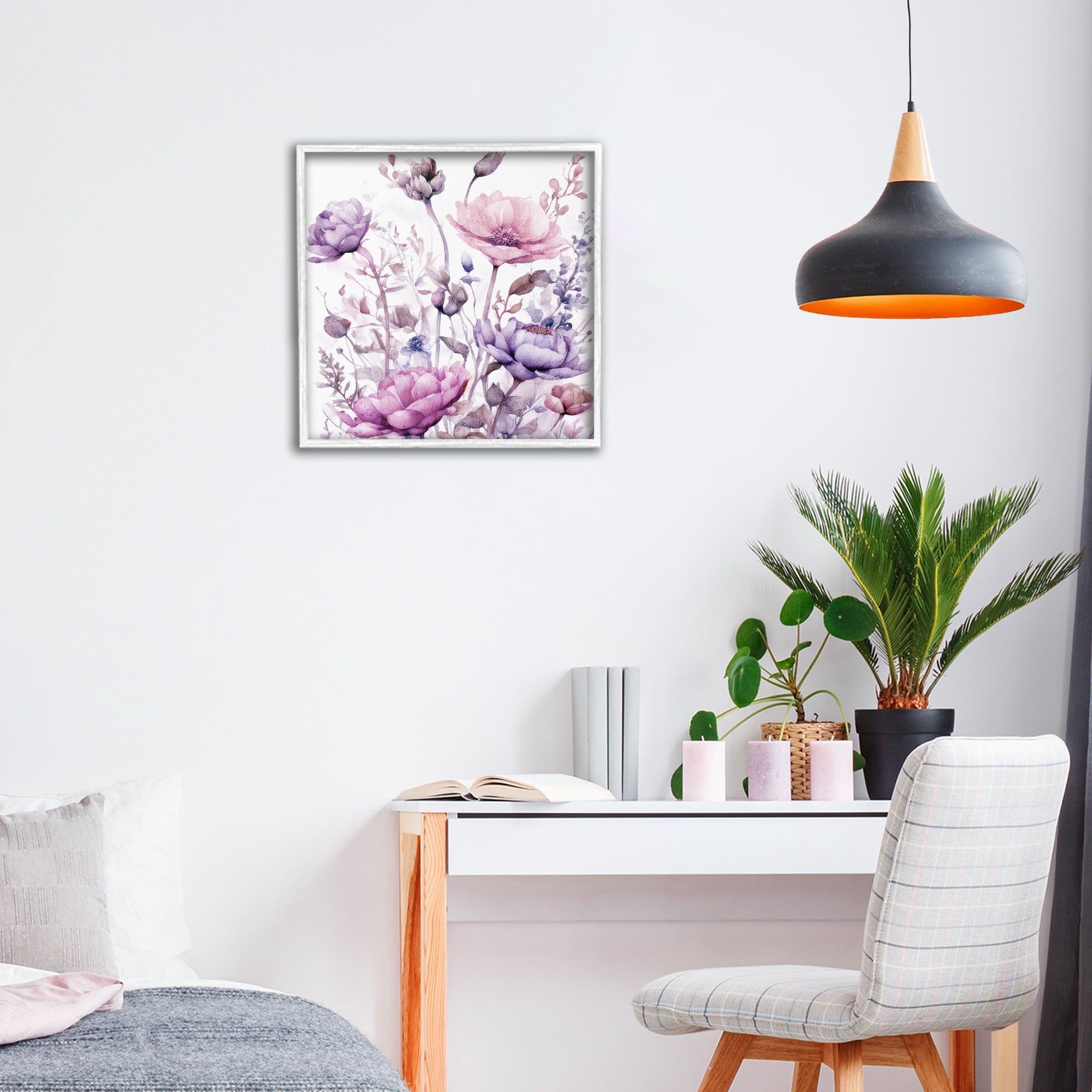 Stupell Industries Purple & Pink Florals White Framed Giclee Art, design by Kim Lewis