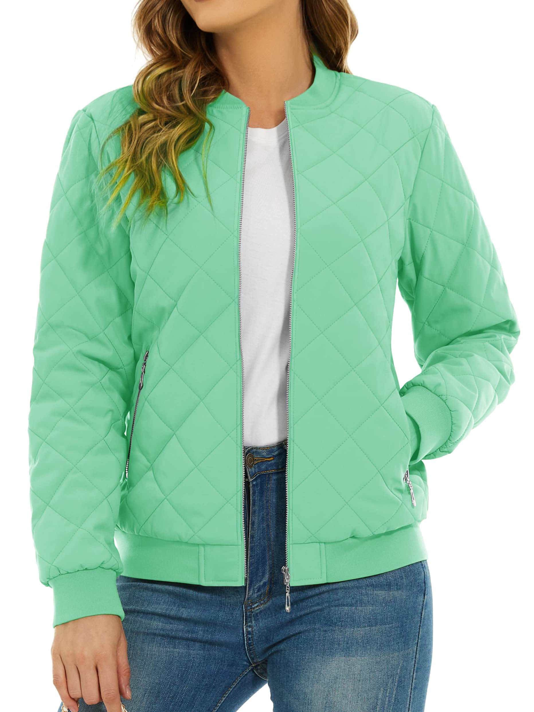 Vestes Matelassées Chaudes pour Femmes Classiques Rétro Pilotes Bombardiers Vestes Matelassées à Fermeture Éclair