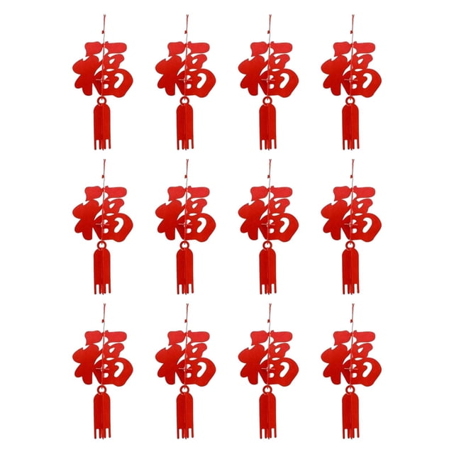 12 Uds. de decoraciones colgantes de año Nuevo Chino, personajes tradicionales chinos Fu, letrero de puerta de pared para el hogar para sala de estar,