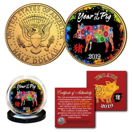 - 2019 Lunar New YEAR OF THE PIG 24K Coin - Polychromatic Edition